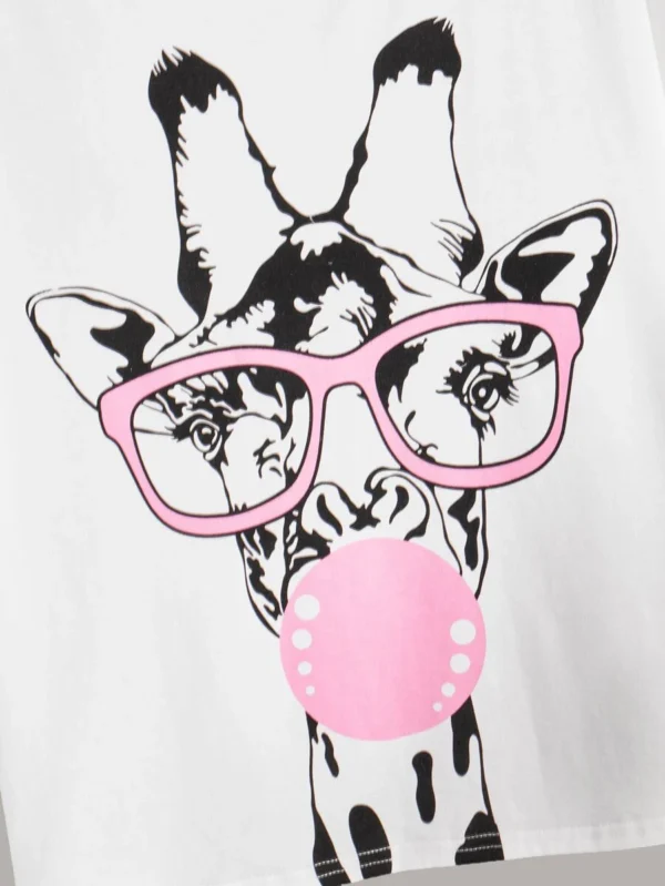 Chicas adolescentes Camiseta con estampado de jirafa de manga murciélago - Imagen 3