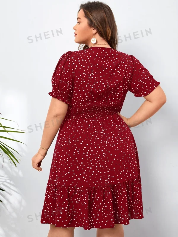 Vestido con estampado de lunares de cintura fruncido - Imagen 2