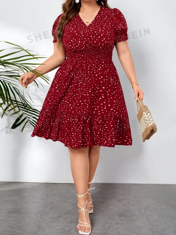Vestido con estampado de lunares de cintura fruncido - Imagen 3