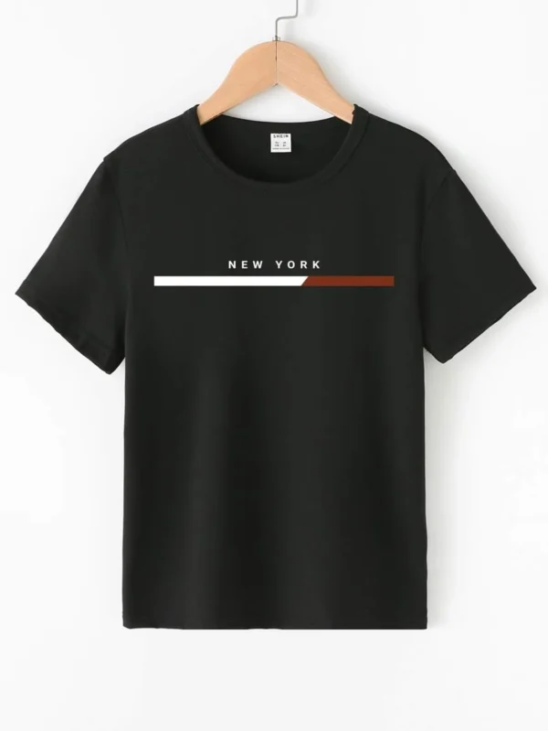 Camiseta de manga corta con estampado de letras simples informales para adolescentes