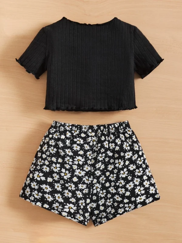 Camiseta Y Pantalones Cortos De Estampado Floral Para Bebé Niña - Imagen 2