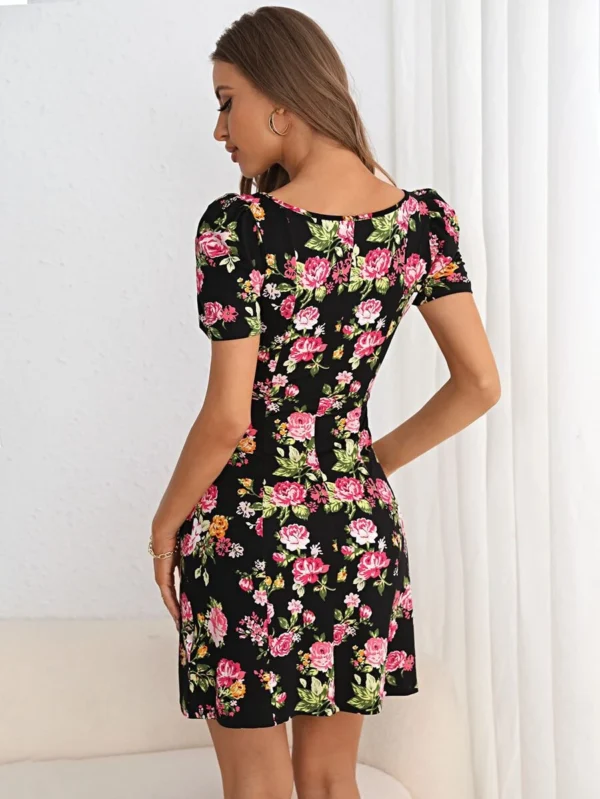 Vestido con estampado floral escote corazón de manga farol - Imagen 2