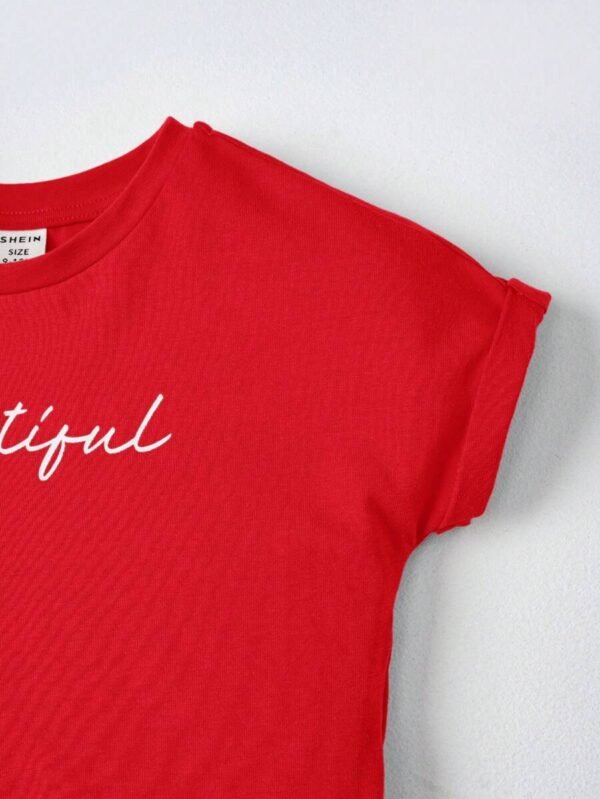 Camiseta crop con estampado de letra de manga murciélago - Imagen 3