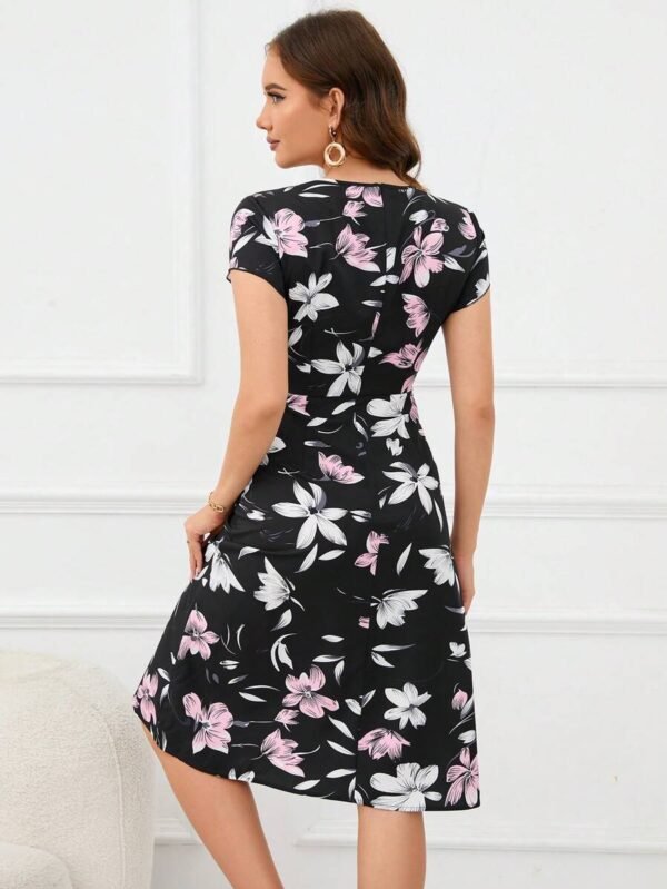 Vestido con estampado floral de cuello V - Imagen 2