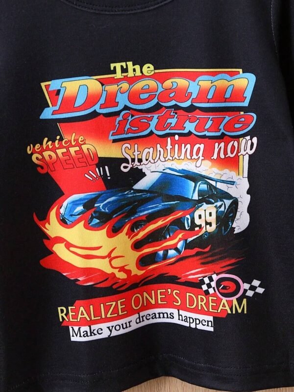 Bebé niña Camiseta con estampado de coche y letra - Imagen 3