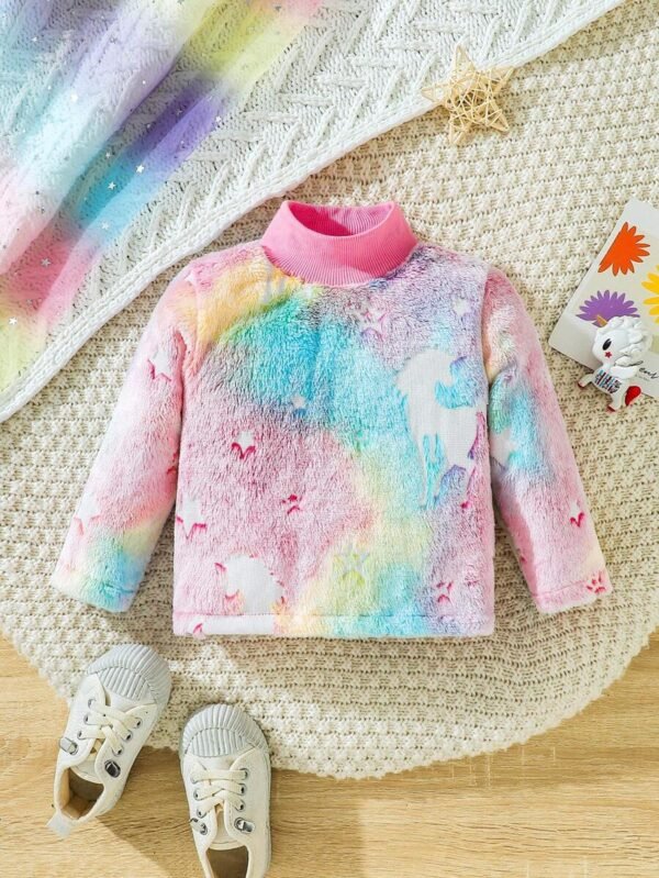 Bebé niña Top de tie dye de cuello alto mullido