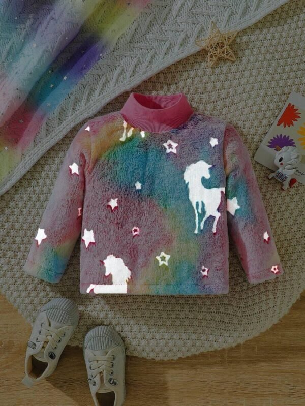 Bebé niña Top de tie dye de cuello alto mullido - Imagen 3