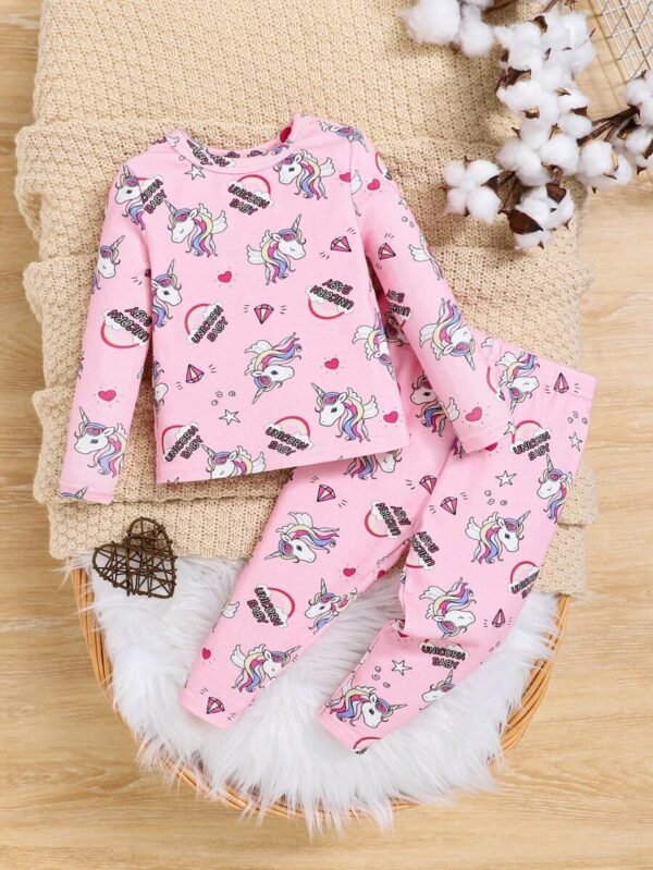 Set De pijama para bebé niña con estampado de unicornio y letras