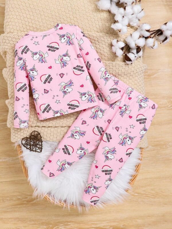 Set De pijama para bebé niña con estampado de unicornio y letras - Imagen 2