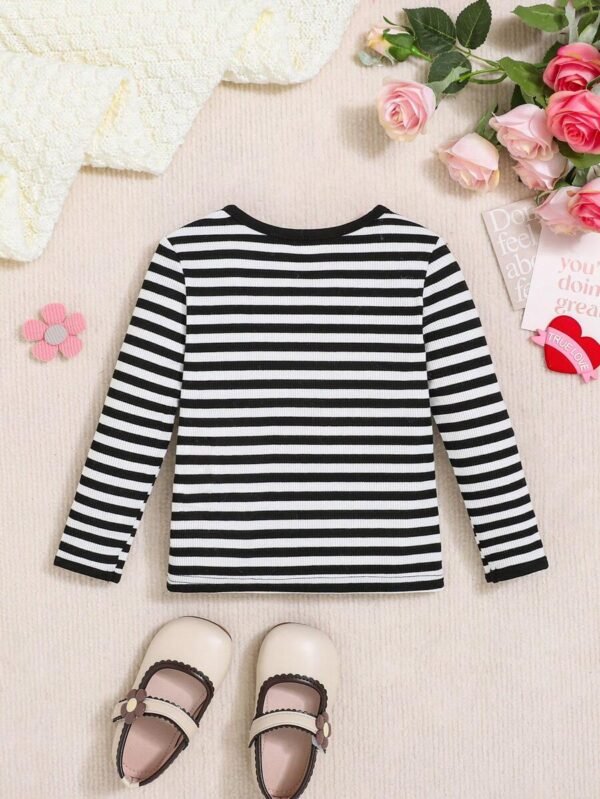 Top Casual De Punto A Rayas Para Bebé Niña Con Estampado De Corazones - Imagen 2