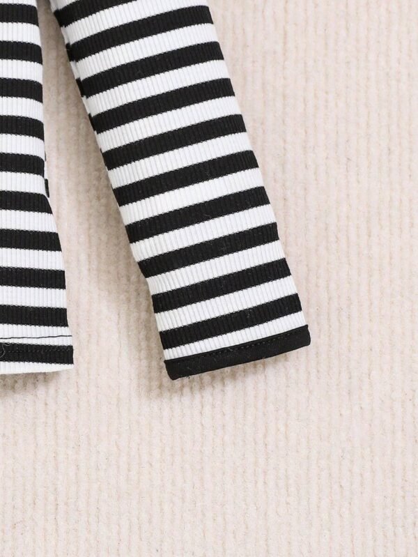 Top Casual De Punto A Rayas Para Bebé Niña Con Estampado De Corazones - Imagen 3