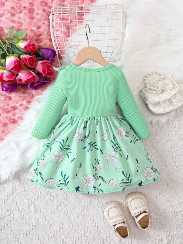 Bebé niña Vestido con estampado floral ribete con fruncido con lazo delantero - Imagen 2