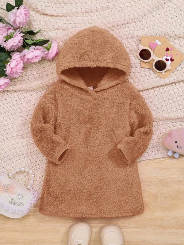 Vestido Casual Con Capucha De Felpa Para Niña De Bebé