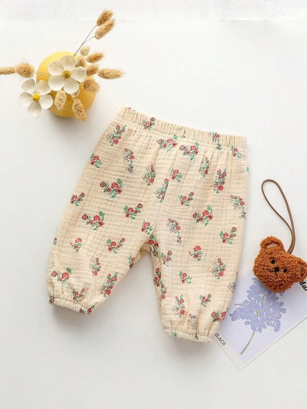 Pantalón Casual De Lino Para Bebé Niña Con Estampado Floral Pequeño