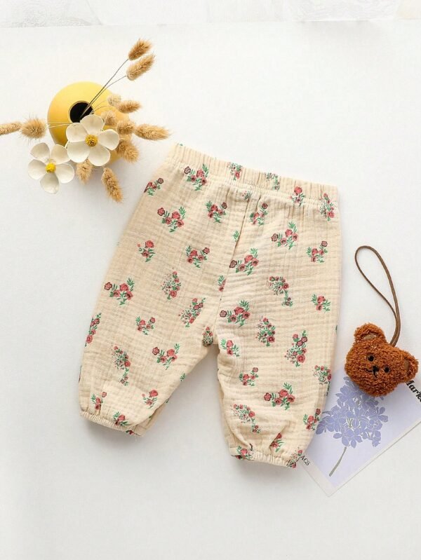 Pantalón Casual De Lino Para Bebé Niña Con Estampado Floral Pequeño - Imagen 2