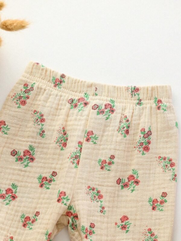 Pantalón Casual De Lino Para Bebé Niña Con Estampado Floral Pequeño - Imagen 3