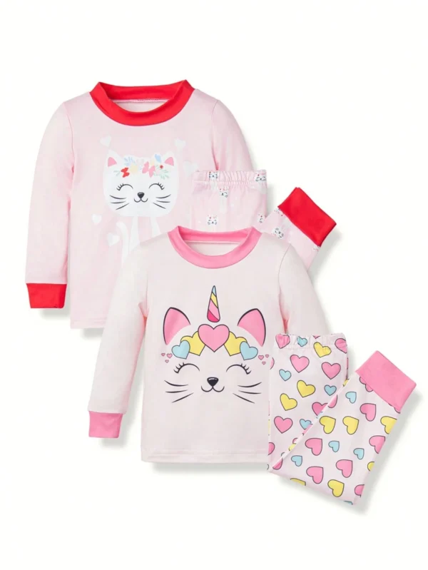 Conjunto De Pijama Con Pantalones Y Top De Manga Larga Con Estampado De Gato De Dibujos Animados Para Bebé Niña