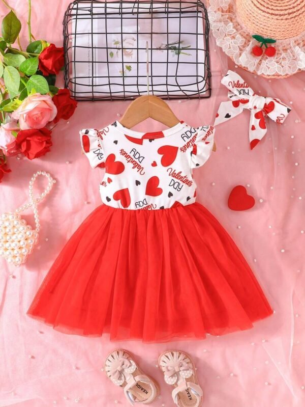 Vestido De Malla Con Estampado De Corazones Y Letras Para Bebé Niña - Imagen 2