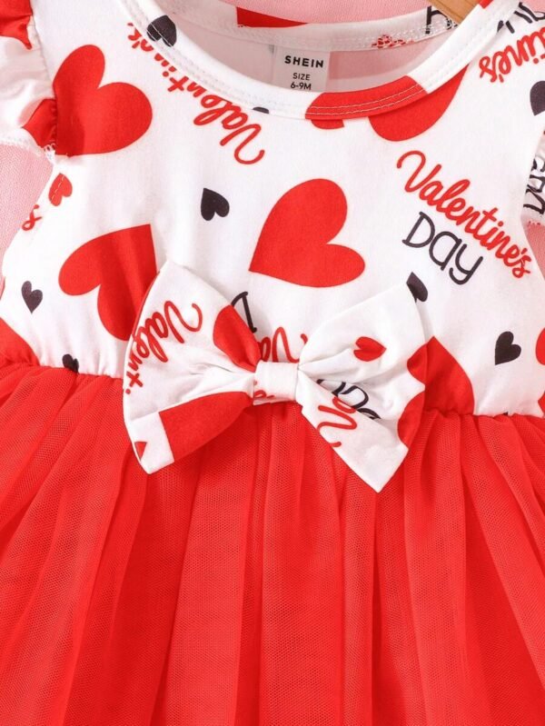 Vestido De Malla Con Estampado De Corazones Y Letras Para Bebé Niña - Imagen 3