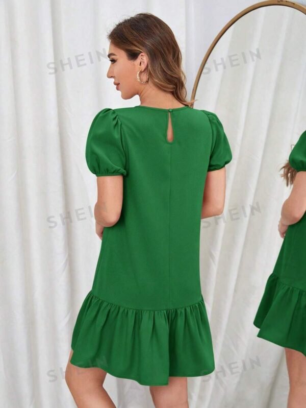 Vestido Con Mangas Abullonadas Y Dobladillo Con Volantes - Imagen 2