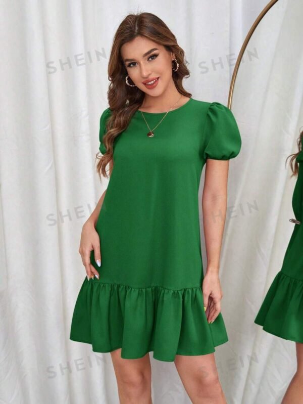 Vestido Con Mangas Abullonadas Y Dobladillo Con Volantes - Imagen 3