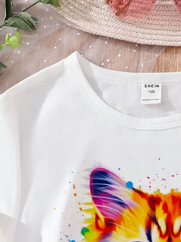 Camiseta De Manga Corta Con Estampado De Gato - Imagen 4