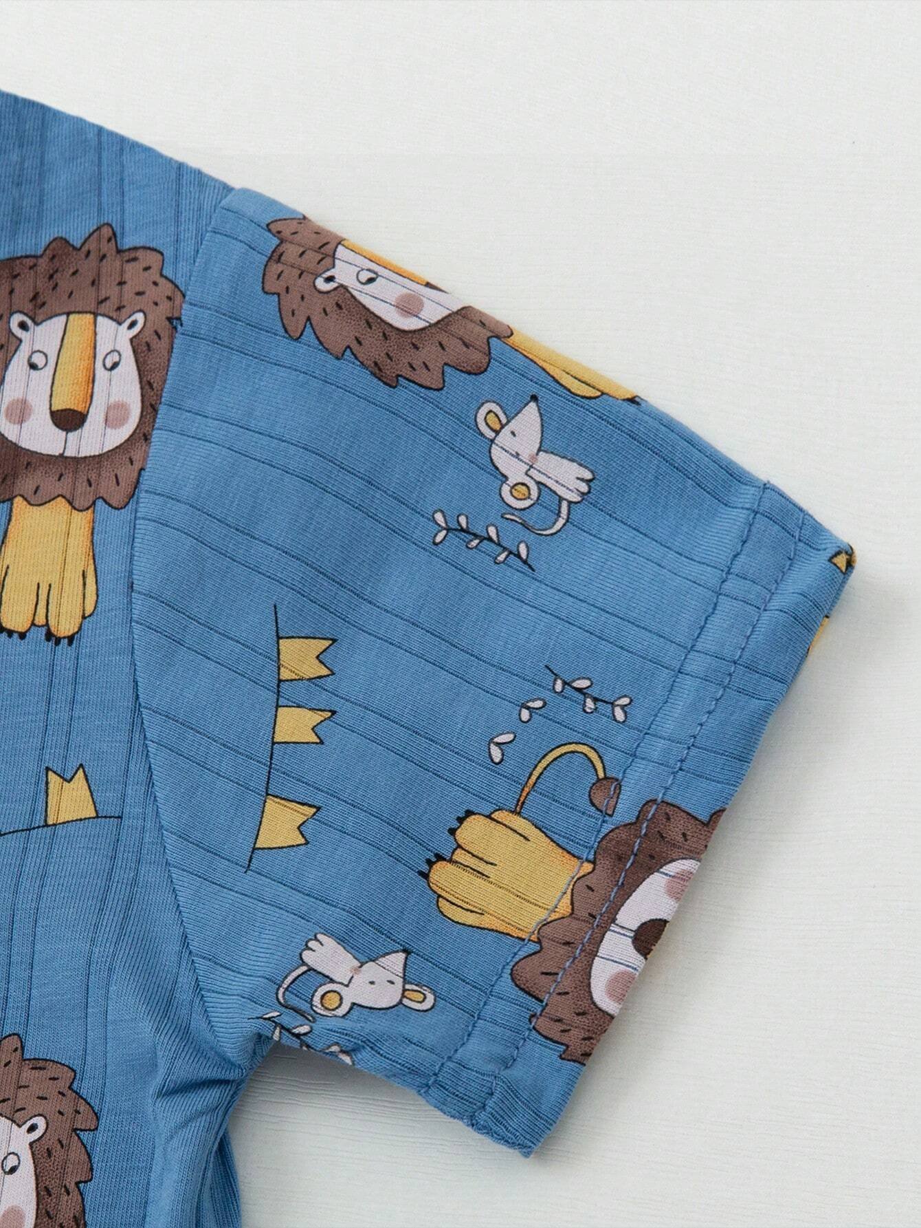 Conjunto De Ropa De Hogar Con Mangas Cortas Impreso Con Dibujo Animado De Ratón Y León - Imagen 3