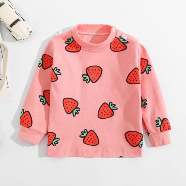 Camiseta de manga larga con estampado de fresa y donut de gato lindo para niña