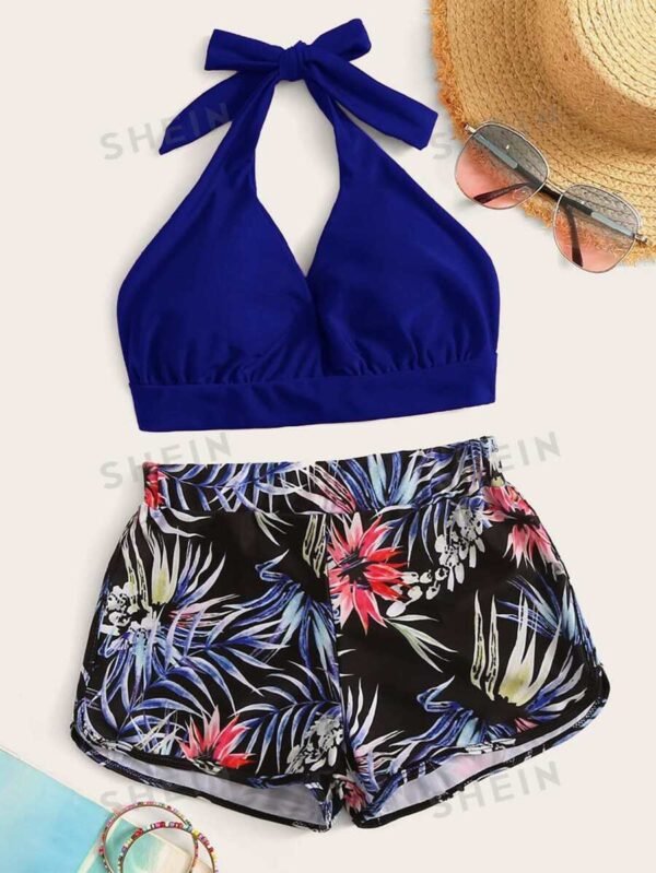 Set bikini tropical Top halter & Shorts Traje de baño de 2 piezas