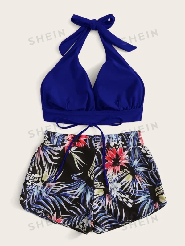 Set bikini tropical Top halter & Shorts Traje de baño de 2 piezas - Imagen 2