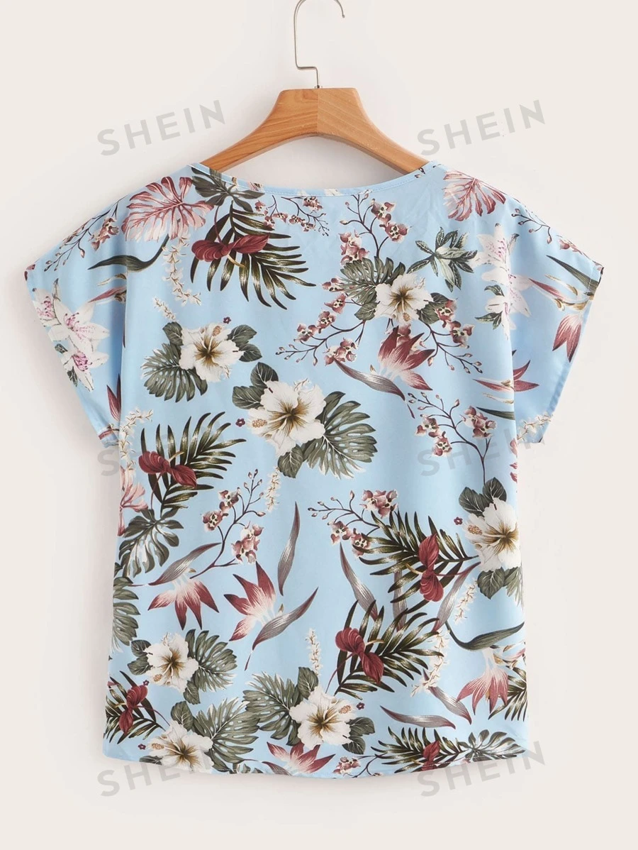 Top de manga murciélago con estampado tropical - Imagen 2