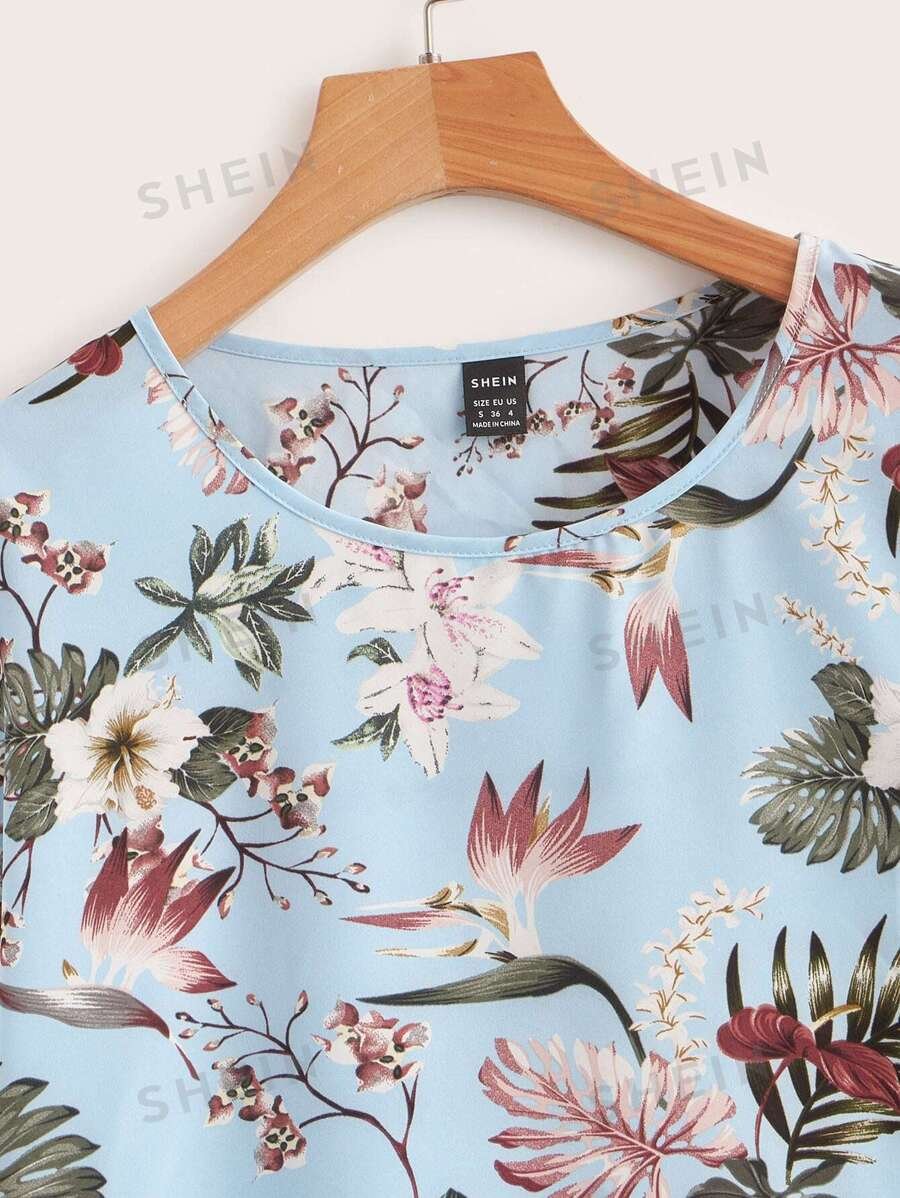 Top de manga murciélago con estampado tropical - Imagen 3