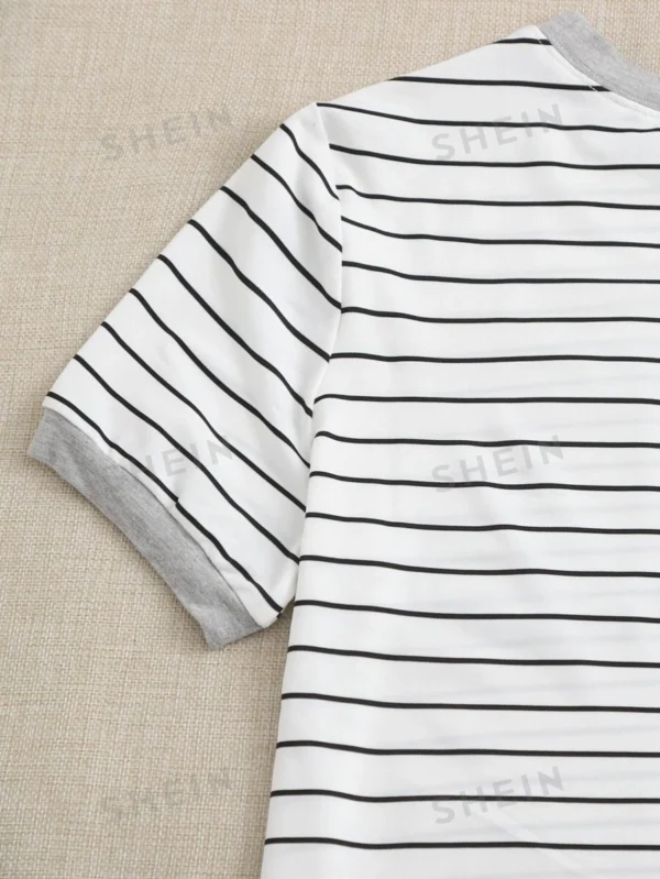 Camiseta ringer de rayas con bolsillo - Imagen 3