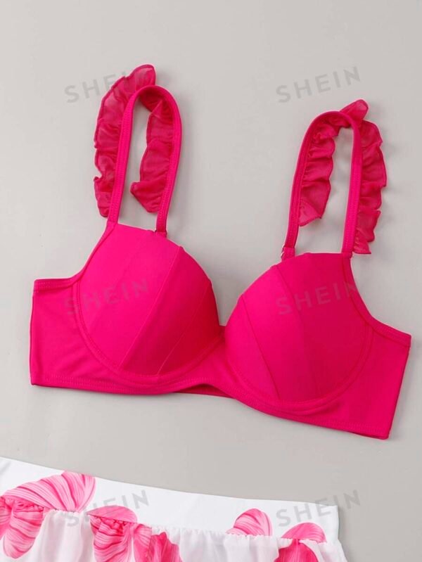 3 piezas con estampado de hoja Bañador bikini push up & Shorts cover up - Imagen 3