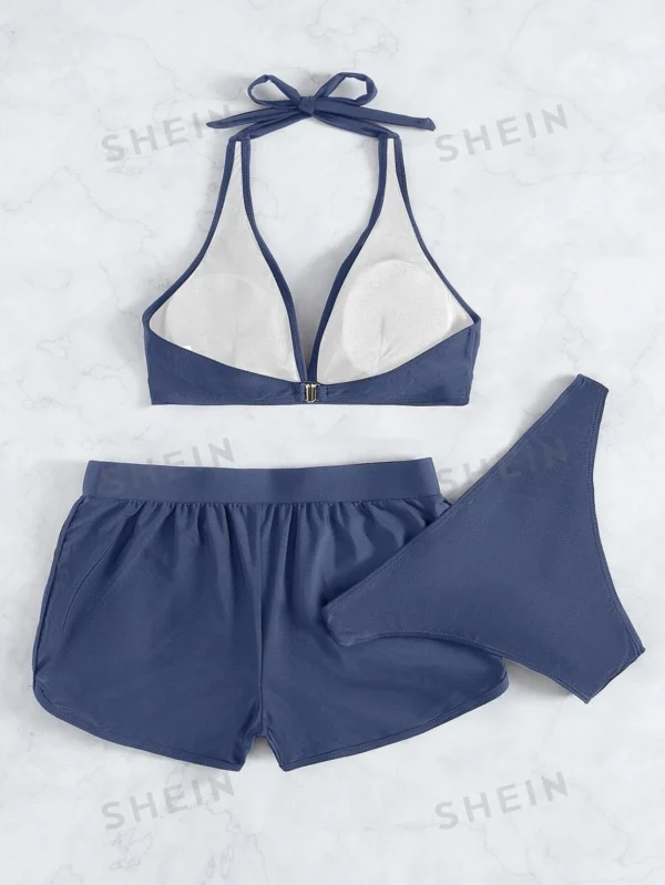 Bañador bikini halter simple con shorts de playa - Imagen 2