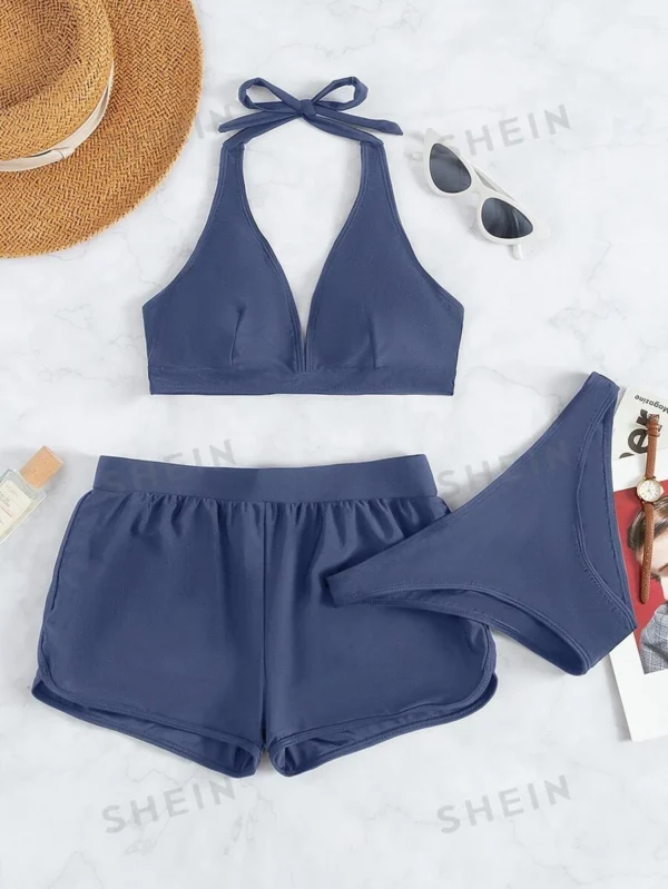 Bañador bikini halter simple con shorts de playa