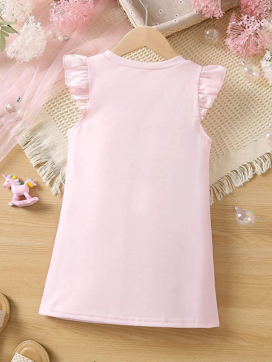 Vestido De Recorte Con Volantes Y Estampado De Unicornio Para Niña - Imagen 2