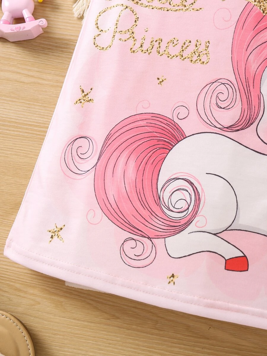 Vestido De Recorte Con Volantes Y Estampado De Unicornio Para Niña - Imagen 3