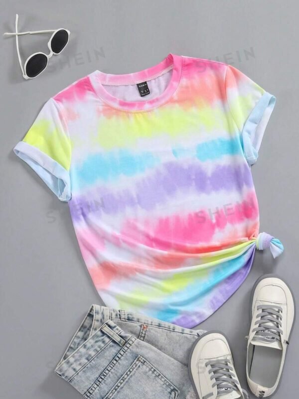 Camiseta de tie dye de cuello redondo