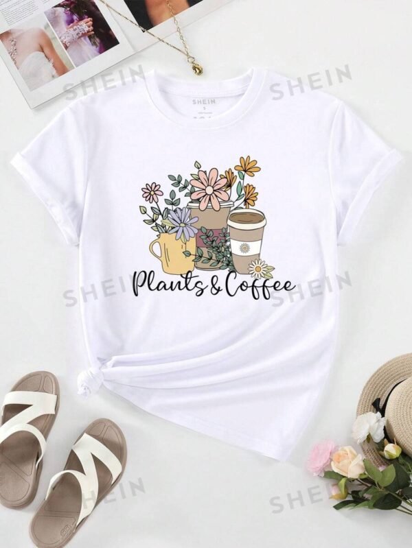 Camiseta con estampado floral con slogan