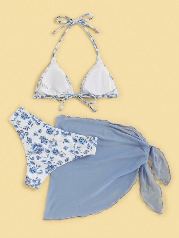 Bañador bikini triángulo con estampado floral con falda de playa - Imagen 2