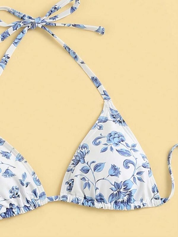 Bañador bikini triángulo con estampado floral con falda de playa - Imagen 3