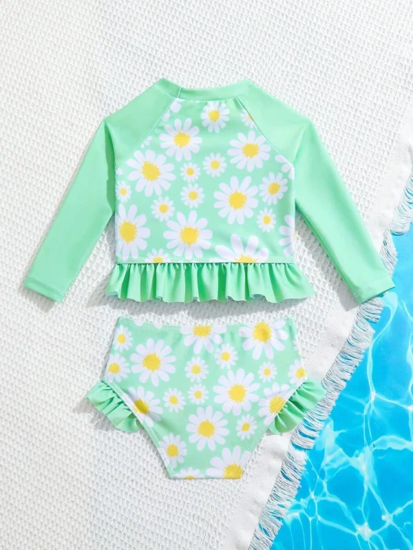 Traje De Baño De Bikini De Manga Raglán Para Bebé Con Cuello Alto - Imagen 2