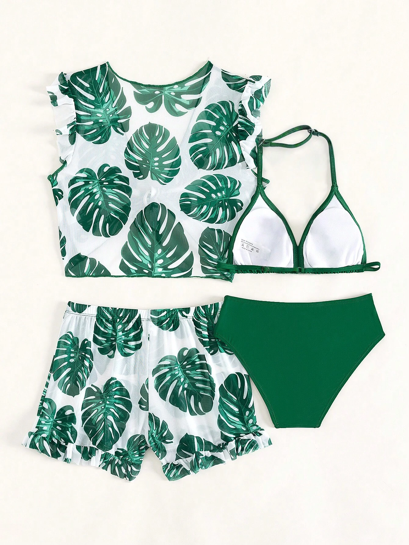 Chicas fruncido Bañador bikini con con estampado tropical ribete con fruncido - Imagen 4