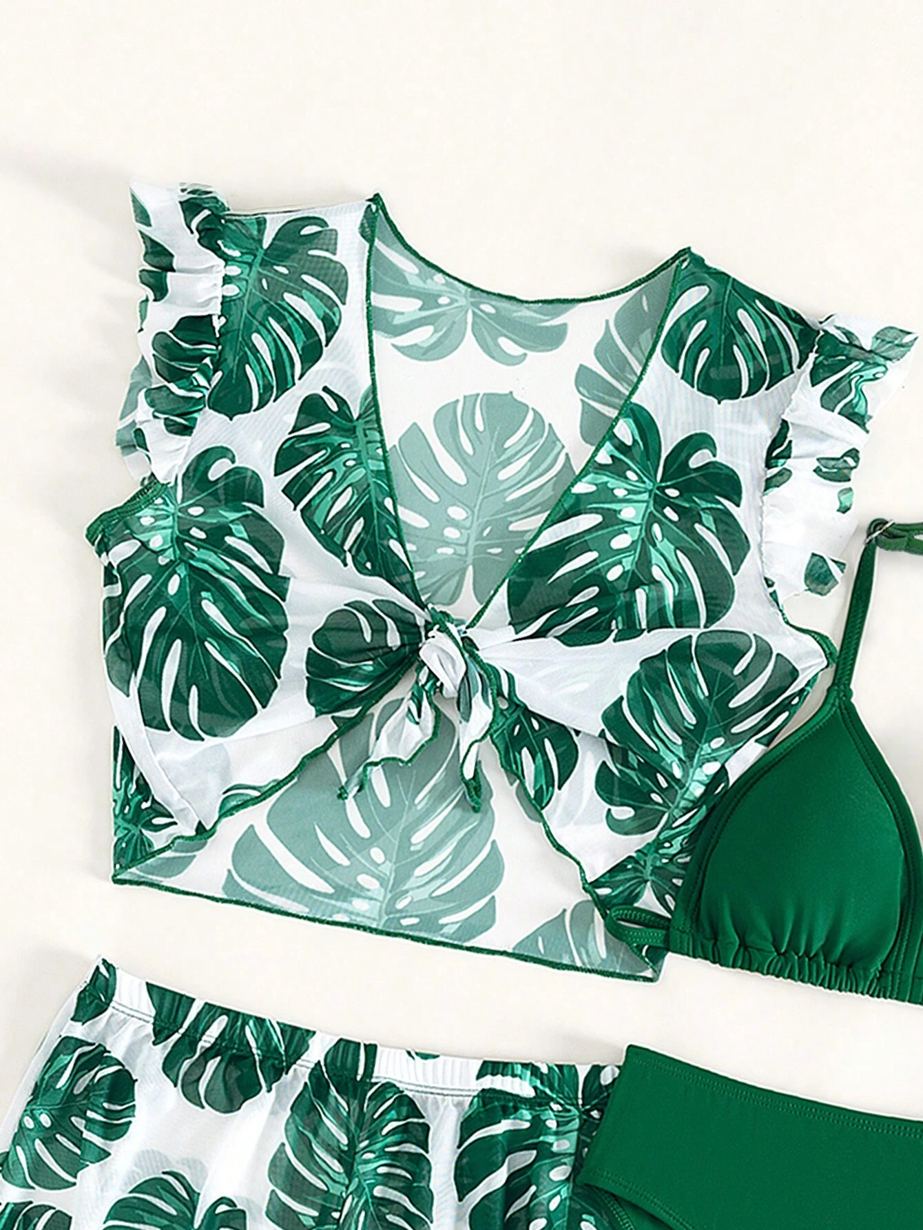 Chicas fruncido Bañador bikini con con estampado tropical ribete con fruncido - Imagen 2