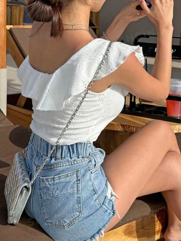 Camiseta Sólida Con Ribete De Volantes - Imagen 2