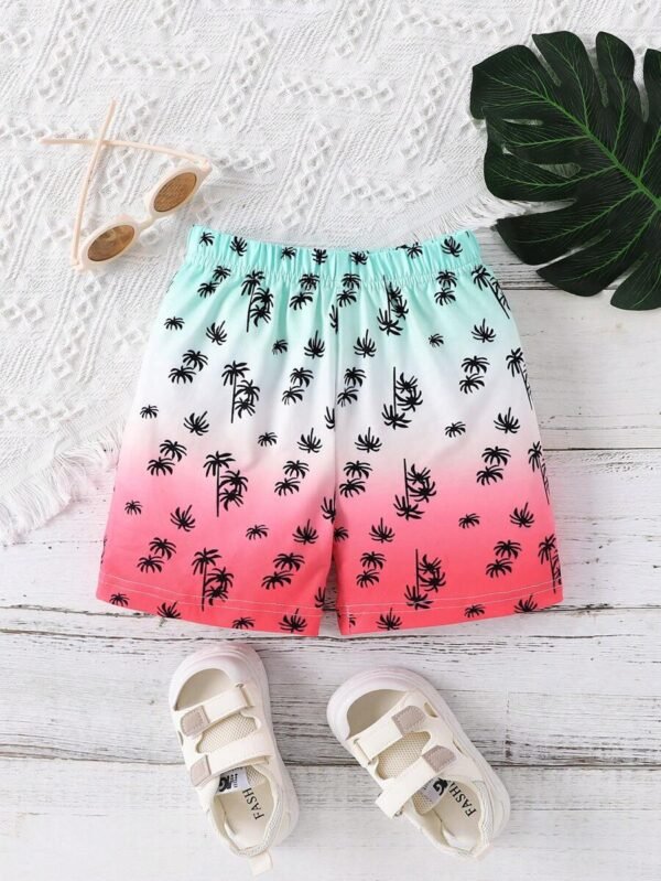 Shorts Degradados Con Estampado De Árboles De Coco Para Niños Pequeños
