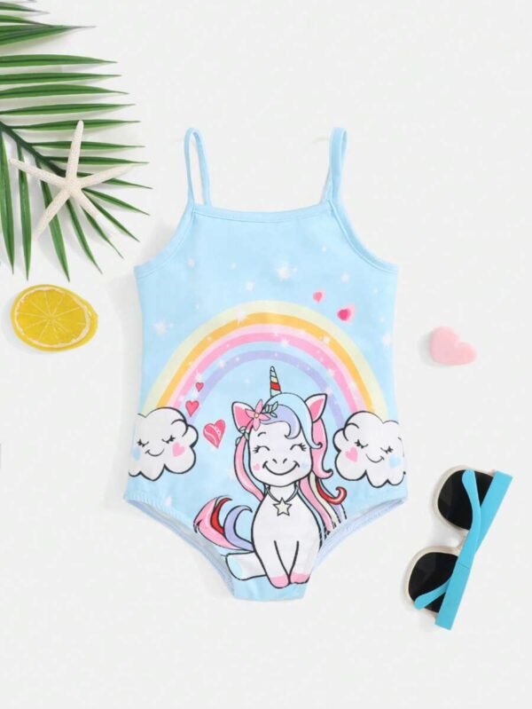 Traje De Baño De Una Sola Pieza Para Bebés Niñas Con Lindo Patrón De Unicornio