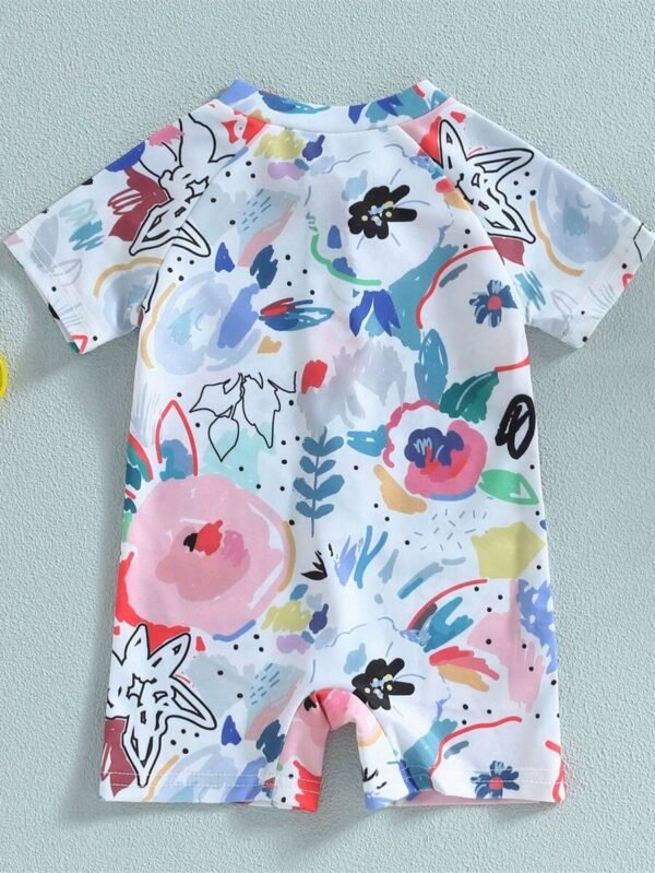 Traje De Baño De Manga Corta Y Cremallera Con Protector Solar De Impresión Acuarela Para Niñas Bebé - Imagen 2