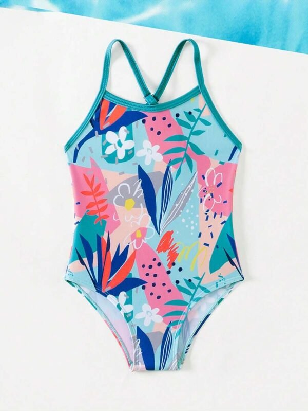 Traje De Baño De Una Pieza Para Bebé Niña Con Estampado Floral Y De Plantas - Imagen 3